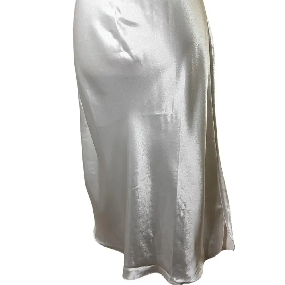 Vintage 90s Satin Bridal Slip Dress – Hand Embroidered, French Seams, Size L - Picture 7 of 11